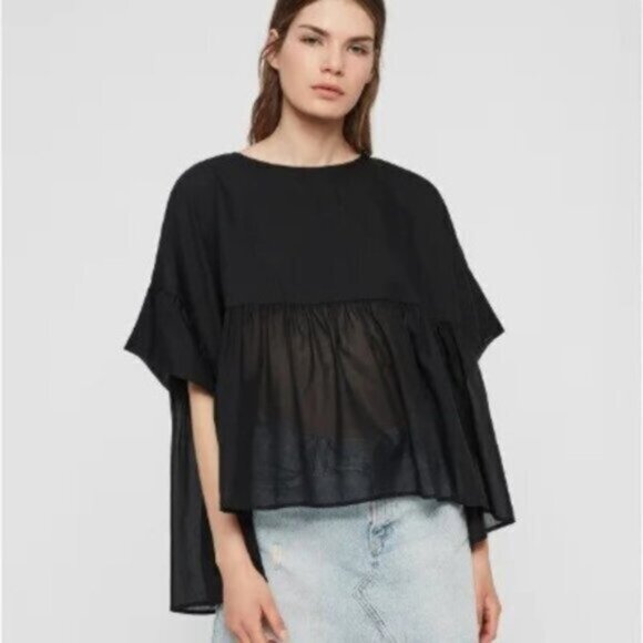 All Saints Karen Sheer Flowy Oversized Blouse - Picture 1 of 5